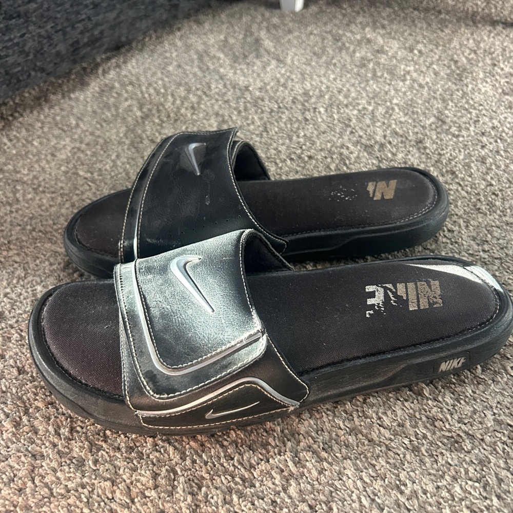 Nike Black and Gray Slide Sandals